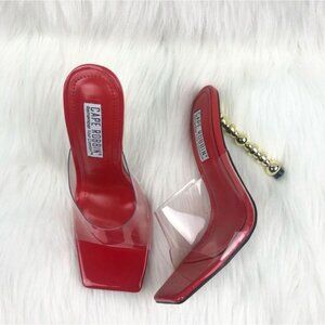 Cape Robbin Metro Red Patent Leather Clear Vamp Slip On Heel Sandals Mules